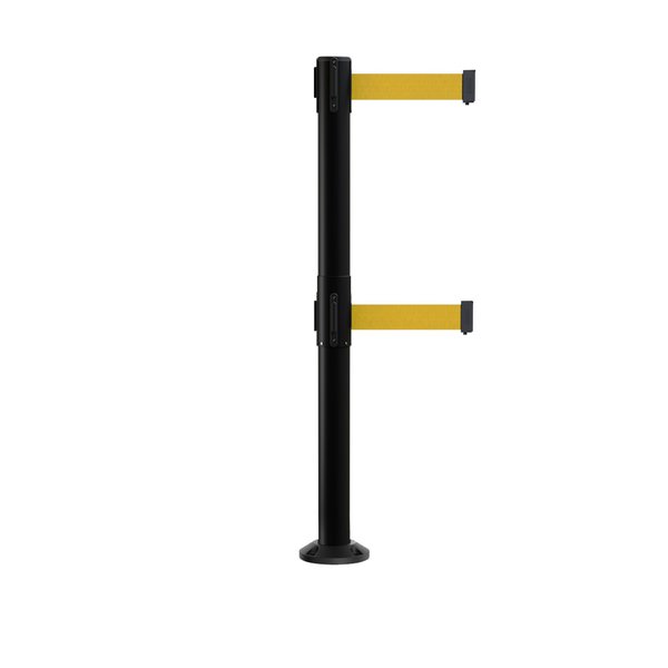 Montour Line Stanchion Dual Belt Barrier Fixed Base Black Post 11ft.Yellow Belt MX630DF-BK-YW-110